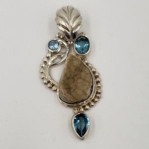 Sterling Silver Pendant White Druzy and Apatite